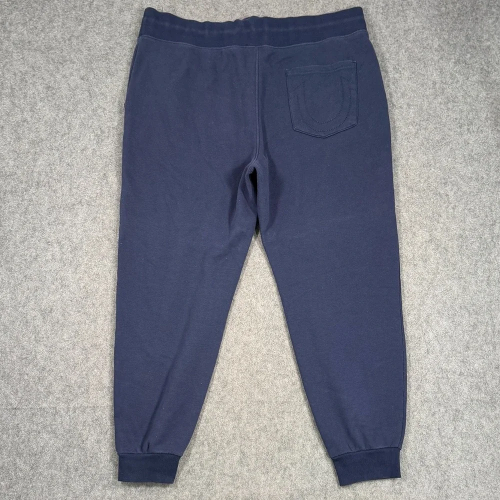 True Religion Navy Blue Fleece Knit Drawstring Jogger Sweatpants Men's Size XXL